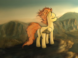 Size: 4000x3000 | Tagged: safe, artist:plotcore, imported from derpibooru, spitfire, female, mountain, solo, sunset