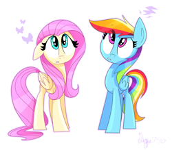 Size: 1405x1230 | Tagged: safe, artist:siggie740, imported from derpibooru, fluttershy, rainbow dash, confused, duo, folded wings, simple background, standing, white background