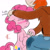 Size: 1450x1450 | Tagged: safe, artist:crade, imported from derpibooru, pinkie pie, human, pony, blushing, cute, ear scratch, holding hooves, human on pony hoof holding, offscreen character, petting