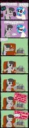 Size: 1024x4485 | Tagged: safe, artist:ficficponyfic, imported from derpibooru, dj pon-3, octavia melody, vinyl scratch, earth pony, pony, unicorn, blatant lies, boombox, comic, dialogue, female, food, i kissed a girl, katy perry, mare, music, song reference, tea