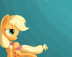 Size: 1500x1181 | Tagged: safe, artist:grennadder, imported from derpibooru, applejack, earth pony, pony, abstract background, apple bloom's bow, bow, female, mare, sitting, solo