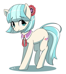 Size: 1040x1168 | Tagged: safe, artist:niwano_kei, imported from derpibooru, coco pommel, earth pony, pony, cocobetes, cute, female, mare, pixiv, simple background, smiling, solo, white background