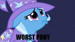 Size: 727x410 | Tagged: safe, imported from derpibooru, trixie, pony, unicorn, magic duel, background pony strikes again, female, image macro, mare, meme, meta, op is a duck, opinion, worst pony