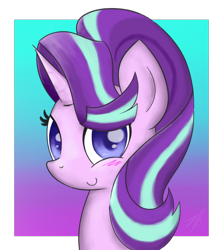 Size: 1170x1320 | Tagged: safe, artist:bojo, imported from derpibooru, starlight glimmer, pony, unicorn, season 6, spoiler:s06, blushing, cute, female, glimmerbetes, looking at you, mare, new hairstyle, smiling, solo