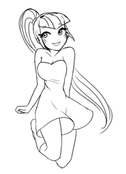 Size: 555x766 | Tagged: safe, artist:rileyav, imported from derpibooru, sonata dusk, equestria girls, clothes, dress, female, monochrome, sketch, smiling, solo