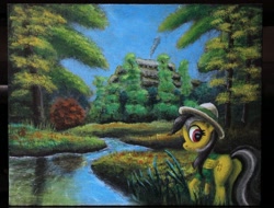 Size: 1280x975 | Tagged: safe, artist:horseez, imported from derpibooru, daring do, acrylic painting, butt, female, forest, painting, plot, scenery, solo, traditional art