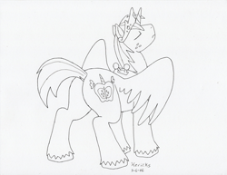 Size: 3304x2550 | Tagged: safe, artist:hericks, imported from derpibooru, big macintosh, alicorn, pony, alicornified, big backintosh, bigmacicorn, butt, ink, kiss my ass, male, monochrome, nope, plot, princess big mac, race swap, solo, stupid sexy big macintosh, traditional art