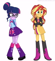 Size: 7039x7850 | Tagged: safe, artist:wawtoons, imported from derpibooru, sci-twi, sunset shimmer, twilight sparkle, equestria girls, absurd resolution, alternate clothes, alternate costumes, female, lesbian, scitwishimmer, shipping, simple background, sunsetsparkle, vector, white background