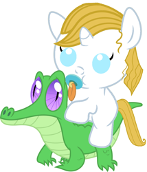 Size: 786x917 | Tagged: safe, artist:red4567, imported from derpibooru, gummy, prince blueblood, pony, baby, baby pony, cute, pacifier, ponies riding gators, prince bluebetes, prince blueblood riding gummy, recolor, riding