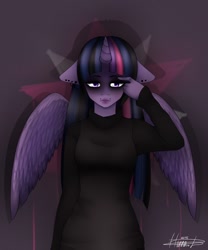 Size: 1000x1200 | Tagged: dead source, safe, artist:rainbowhitter, imported from derpibooru, twilight sparkle, anthro, clothes, emo, emo twilight, emotwi, female, solo, twilight sparkle (alicorn)