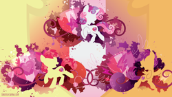 Size: 3840x2160 | Tagged: safe, artist:spacekitty, deleted from derpibooru, imported from derpibooru, apple bloom, scootaloo, sweetie belle, pony, cutie mark, cutie mark crusaders, female, filly, minimalist, silhouette, the cmc's cutie marks, trio, wallpaper