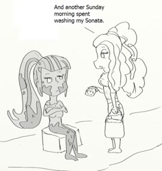 Size: 466x492 | Tagged: safe, artist:zero, imported from derpibooru, adagio dazzle, sonata dusk, monochrome, mud