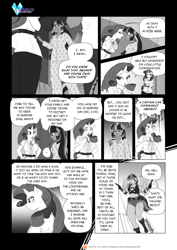 Size: 1200x1697 | Tagged: safe, artist:pia-sama, imported from derpibooru, rainbow dash, rarity, spike, twilight sparkle, anthro, comic:rogue diamond, comic, monochrome, older, older spike