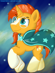 Size: 833x1111 | Tagged: safe, artist:thewintercolt, imported from derpibooru, sunburst, pony, unicorn, abstract background, backwards cutie mark, male, solo, stallion