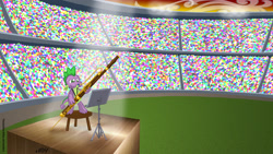 Size: 1920x1080 | Tagged: safe, artist:texasuberalles, imported from derpibooru, spike, dragon, bassoon, desperation, male, music stand, musical instrument, solo, spotlight, stadium, stage, sweat