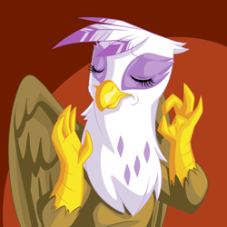 Size: 1600x1600 | Tagged: safe, artist:mysticalpha, imported from derpibooru, gilda, griffon, commission, eyes closed, female, frown, meme, pacha, solo, the emperor's new groove, when x just right