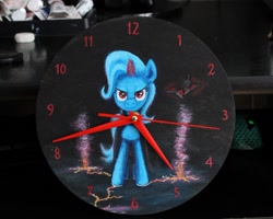 Size: 1280x1023 | Tagged: safe, artist:horseez, imported from derpibooru, trixie, pony, unicorn, acrylic painting, alicorn amulet, clock, female, mare, painting, solo, traditional art