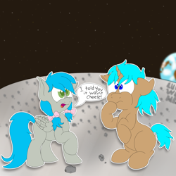 Size: 2500x2500 | Tagged: safe, artist:laptopbrony, imported from derpibooru, oc, oc only, oc:cecil, oc:darcy sinclair, moon, space