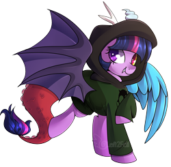 Size: 1800x1766 | Tagged: safe, artist:drawntildawn, imported from derpibooru, twilight sparkle, draconequus, clothes, commission, discord sparkle, draconequified, female, god tier, hero of doom, homestuck, hoodie, solo, species swap, twikonequus, witch of doom