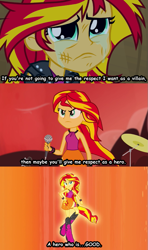 Size: 593x1000 | Tagged: safe, edit, imported from derpibooru, screencap, sunset shimmer, equestria girls, rainbow rocks, heel-face turn, mermaid man and barnacle boy v, screencap comic, sleeveless, spongebob squarepants