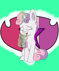 Size: 2500x3000 | Tagged: safe, artist:theartistsora, imported from derpibooru, sweetie belle, pony, unicorn, cute, cutie mark, female, filly, magic, microphone, singing, sitting, solo, telekinesis, the cmc's cutie marks