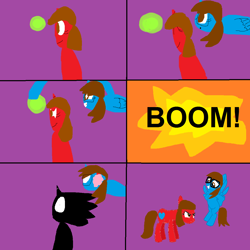 Size: 1178x1179 | Tagged: safe, imported from derpibooru, oc, oc only, oc:alexa garcia, oc:sandra garcia, alicorn, pony, 1000 hours in ms paint, alicorn oc, comic, dexter's laboratory, explosion, labretto, ms paint