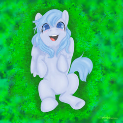 Size: 900x900 | Tagged: safe, artist:littlewolfstudios, imported from derpibooru, oc, oc only, oc:bubblepop, pegasus, pony, askbubblepop, cute, female, filly, on back, solo