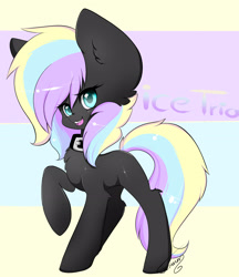 Size: 2513x2903 | Tagged: safe, artist:teranen, imported from derpibooru, oc, oc only, oc:ice trio, pony, big ears, choker, collar, colored, colored pupils, faic, simple background, solo, woll smoth