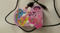 Size: 5312x2988 | Tagged: safe, imported from derpibooru, fluttershy, pinkie pie, rainbow dash, twilight sparkle, alicorn, pony, battery, cloud, female, mare, merchandise, micro usb, twilight sparkle (alicorn), usb, usb cable