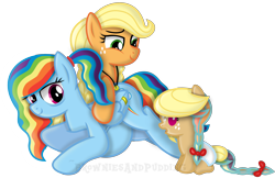 Size: 3307x2147 | Tagged: safe, artist:browniesandpudding, artist:xhalesx, imported from derpibooru, applejack, rainbow dash, oc, oc:zap apple, pony, appledash, baby, baby pony, bags under eyes, female, lesbian, magical lesbian spawn, offspring, parent:applejack, parent:rainbow dash, parents:appledash, pregnant, shipping