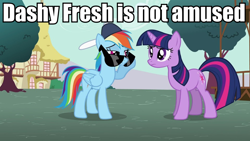 Size: 960x540 | Tagged: safe, edit, edited screencap, imported from derpibooru, screencap, rainbow dash, twilight sparkle, pegasus, pony, unicorn, may the best pet win, backwards ballcap, baseball cap, dippy fresh, duo, female, gravity falls, hat, image macro, mare, meme, sunglasses, unicorn twilight, weirdmageddon 2: escape from reality