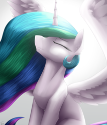 Size: 1471x1723 | Tagged: safe, artist:dipfanken, imported from derpibooru, princess celestia, eyes closed, female, solo, spread wings