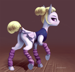 Size: 600x576 | Tagged: safe, artist:oneofyouare, imported from derpibooru, hoofer steps, earth pony, pony, on your marks, butt, clothes, female, mare, plot, skirt, solo, tail, tail wrap