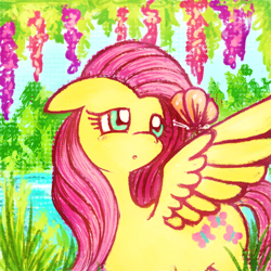 Size: 512x512 | Tagged: safe, artist:bubblymaika, imported from derpibooru, fluttershy, butterfly, female, solo