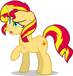 Size: 1000x1048 | Tagged: safe, artist:ocuuda, imported from derpibooru, sunset shimmer, pony, unicorn, equestria girls, female, open mouth, raised hoof, simple background, solo, transparent background, vector