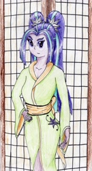 Size: 1867x3461 | Tagged: safe, artist:40kponyguy, derpibooru exclusive, imported from derpibooru, aria blaze, equestria girls, female, kimono (clothing), looking at you, solo, traditional art