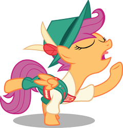 Size: 575x600 | Tagged: safe, artist:seahawk270, imported from derpibooru, scootaloo, on your marks, clothes, eyes closed, female, lederhosen, mountain climbing, open mouth, outfit, raised hoof, simple background, solo, transparent background, vector, yodeling, yodeloo