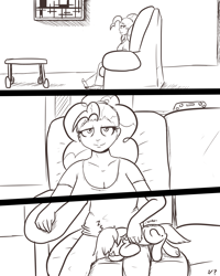 Size: 1600x2000 | Tagged: safe, artist:storyteller, imported from derpibooru, pinkie pie, oc, oc:anon, human, comic:dry nurse, comic, couch, cute, humanized, sleeping, tired, zzz