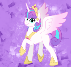 Size: 1024x963 | Tagged: safe, artist:catlover1672, imported from derpibooru, princess flurry heart, blank flank, crown, cute, female, flurrybetes, hoof shoes, looking at you, my little pony, older, older flurry heart, raised hoof, raised leg, regalia, smiling, solo, spread wings