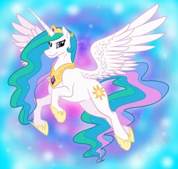 Size: 1024x974 | Tagged: safe, artist:catlover1672, imported from derpibooru, princess celestia, crown, cute, female, flying, regalia, solo, spread wings