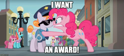 Size: 800x362 | Tagged: safe, edit, imported from derpibooru, screencap, copper top, luckette, pinkie pie, pinot noir, ruby pinch, shiraz, silver berry, strawberry ice, earth pony, pony, the gift of the maud pie, big pink loser, bipedal, female, filly, foal, image macro, mare, meme, spongebob squarepants, text