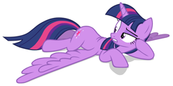 Size: 2118x1058 | Tagged: safe, artist:éclair, imported from derpibooru, twilight sparkle, alicorn, pony, castle sweet castle, female, looking back, mare, prone, simple background, solo, sploot, twilight sparkle (alicorn), vector, white background, wings