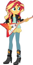 Size: 1695x3345 | Tagged: safe, artist:keronianniroro, imported from derpibooru, sunset shimmer, equestria girls, friendship games, clothes, electric guitar, female, guitar, guitar pick, high heel boots, inkscape, musical instrument, simple background, solo, sunset shredder, transparent background, vector