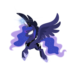 Size: 1600x1497 | Tagged: safe, artist:hexfloog, imported from derpibooru, princess luna, female, glowing eyes, magic, simple background, solo, spread wings, transparent background