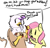 Size: 761x726 | Tagged: safe, artist:nobody, imported from derpibooru, fluttershy, gilda, griffon, pegasus, pony, bait and switch, cute, food, hot dog, ketchup, meat, open mouth, ponies eating meat, sauce, sausage, simple background, smiling, speech bubble, thumbs up, white background