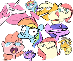 Size: 1280x1074 | Tagged: safe, artist:nobody, imported from derpibooru, applejack, fluttershy, pinkie pie, princess celestia, rainbow dash, twilight sparkle, dragon, dragonified, dragonlestia, faic, pink-mane celestia, sketch, sketch dump, species swap