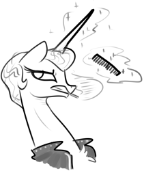 Size: 784x927 | Tagged: safe, artist:nobody, imported from derpibooru, princess celestia, alternate hairstyle, cigarette, clothes, comb, female, greaser, leather jacket, magic, monochrome, smoking, solo, telekinesis