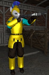 Size: 654x1000 | Tagged: safe, artist:kingdude84, imported from derpibooru, anthro, plantigrade anthro, 3d, 3d model, gun, male, royal guard, solo, source filmmaker, stallion, weapon, wip