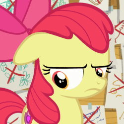 Size: 475x474 | Tagged: safe, imported from derpibooru, screencap, apple bloom, on your marks, animated, blinking, cropped, cutie mark, female, solo, the cmc's cutie marks