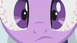 Size: 1280x720 | Tagged: safe, imported from derpibooru, screencap, twilight sparkle, swarm of the century, bloodshot eyes, female, solo